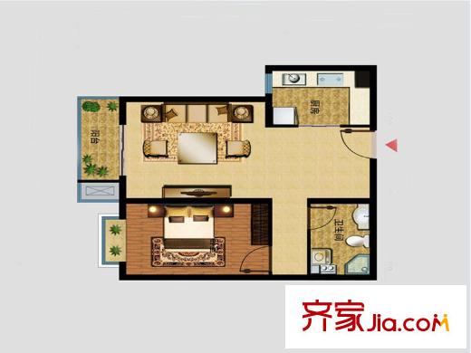 勝利鑫城戶型圖2-03 68.06 東 1室1廳1衛(wèi)1廚