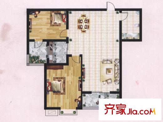 迎西城?朝南水岸B戶型 2室2廳1衛(wèi)1廚