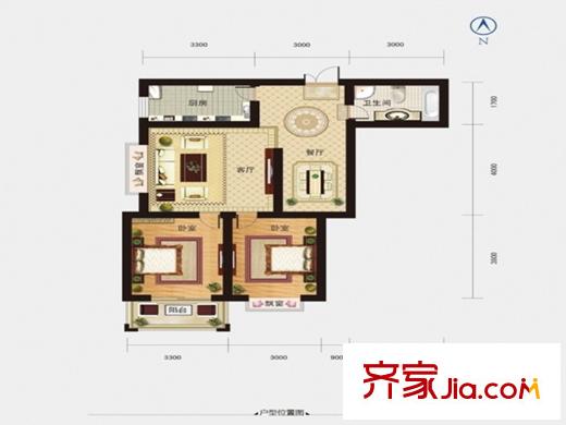 美利山C戶型 2室2廳1衛(wèi)1廚