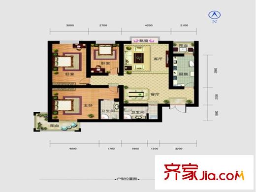美利山A戶型 3室2廳2衛(wèi)1廚