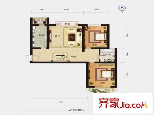 美利山B戶型 3室2廳1衛(wèi)1廚