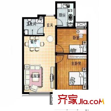 天福時(shí)代陽光戶型圖二居室戶型 2室2廳1衛(wèi)1廚