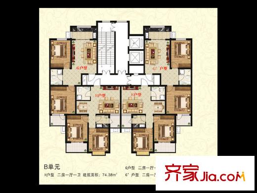西山名筑戶(hù)型B單元 2室1廳1衛(wèi)