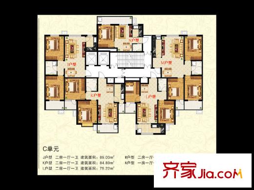 西山名筑戶型C單元 2室1廳1衛(wèi)