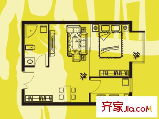 ATT?活力城10#樓A5戶型 1室1廳1衛(wèi)1廚