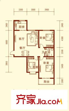 康寧美郡二期2期1#樓A2戶型 3室2廳1衛(wèi)1廚