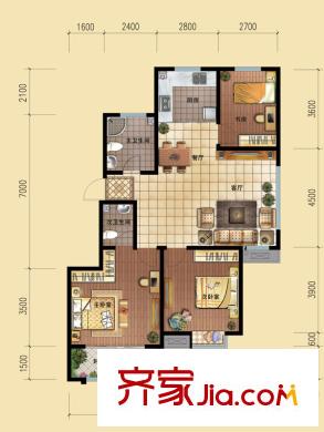 海廈泓久花園戶型圖2號(hào)樓標(biāo)準(zhǔn)層D戶型 3室2廳1衛(wèi)1廚