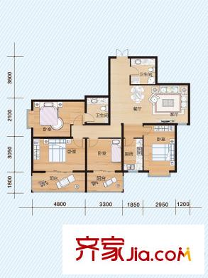 美泰金座H-01戶型 4室1廳2衛(wèi)1廚