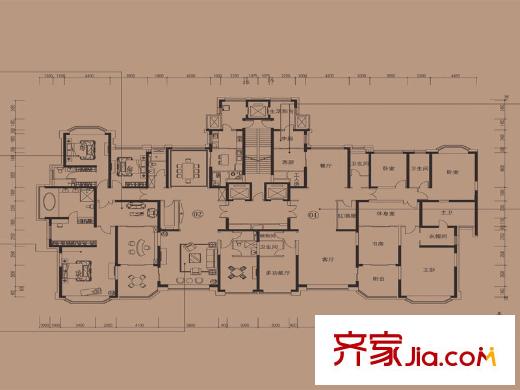 恒大華府2號樓2單元標(biāo)準(zhǔn)層 5室2廳4衛(wèi)1廚