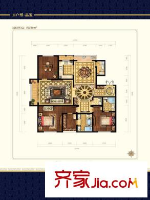 天璽公館D戶型 3室3廳3衛(wèi)1廚