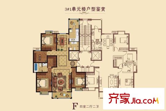 奧龍灣3#樓1單元F戶型 4室2廳2衛(wèi)1廚