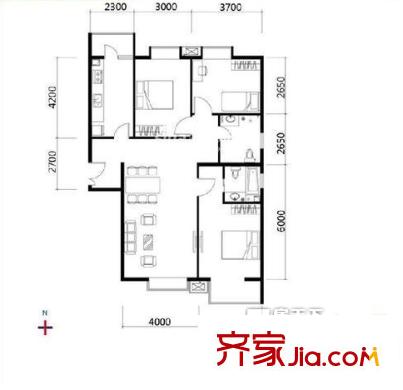 天泰微社區(qū)戶型圖3室戶型圖 3室1廳1衛(wèi)1廚