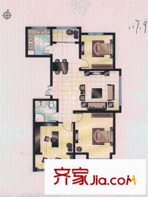 辰興文教城五期A2戶型 3室2廳1衛(wèi)1廚