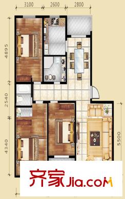 天賜康緣新區(qū)三居戶型三 3室2廳2衛(wèi)1廚