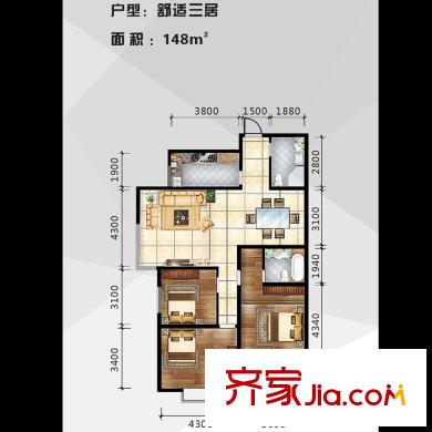 天賜康緣新區(qū)舒適三居戶型 3室2廳2衛(wèi)1廚