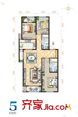 坤杰?拉菲公館5#2單元02戶型 3室2廳2衛(wèi)1廚