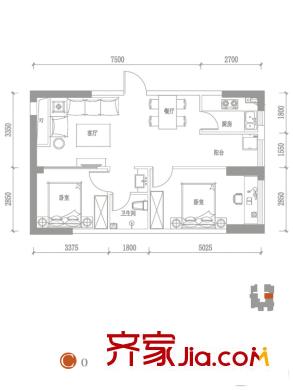 海唐?星光廣場C-02戶型 2室2廳1衛(wèi)1廚