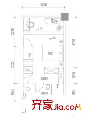 海唐?星光廣場B-08戶型 躍層二層 2室1廳2衛(wèi)1廚