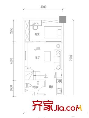 海唐?星光廣場B-08戶型 躍層第一層 2室1廳2衛(wèi)1廚