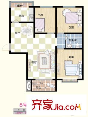 易居時(shí)代8號樓B1戶型 3室2廳1衛(wèi)1廚