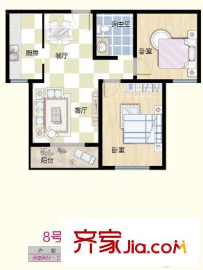 易居時(shí)代8號樓B2戶型 2室2廳1衛(wèi)