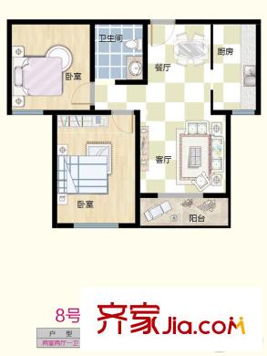 易居時(shí)代8號樓C2戶型 2室2廳1衛(wèi)1廚