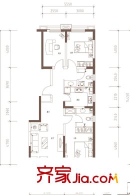 海唐廣場5#114平米戶型圖 3室2廳2衛(wèi)1廚