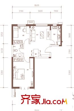 海唐廣場5#90平方米戶型圖 2室2廳1衛(wèi)1廚