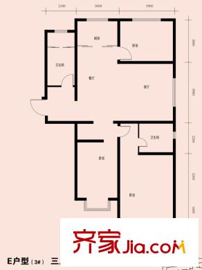 龍城金帝園E戶型 3室2廳2衛(wèi)