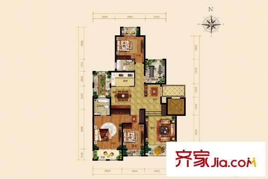 花溪谷f4戶型 3室2廳2衛(wèi)1廚