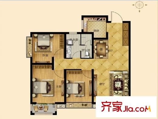花溪谷3#戶型圖A4 3室2廳1衛(wèi)1廚