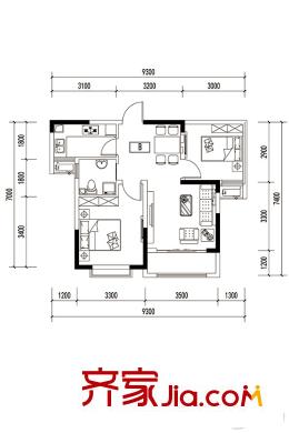 綠地盧浮公館B戶型 2室2廳1衛(wèi)1廚