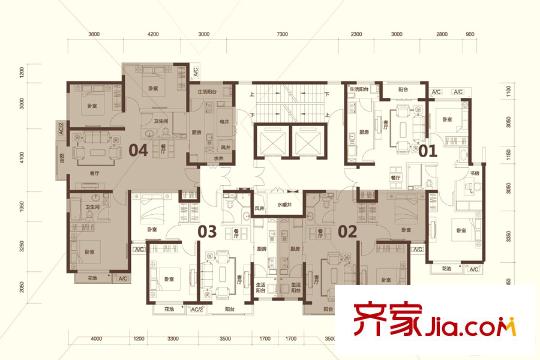 富力盈通國際公寓C5樓(2F-27F)三單元戶型圖 