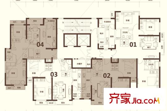 富力盈通國際公寓C5樓(2F-27F)一單元戶型圖 125室
