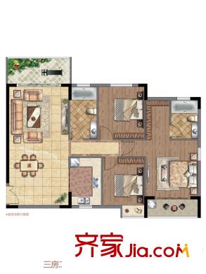 府東公館4A戶型 3室2廳2衛(wèi)1廚