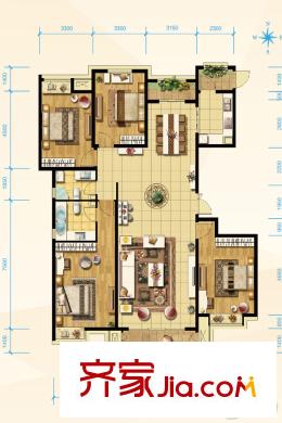 綠地世紀(jì)城?塞納公館6#樓A2戶型 4室2廳2衛(wèi)1廚