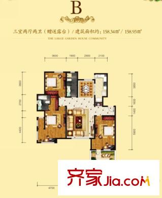 東潤(rùn)國(guó)際新城B戶型 3室2廳2衛(wèi)1廚