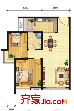 東山雅居11號(hào)樓2戶型 2室2廳1衛(wèi)1廚