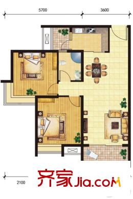 東山雅居10號(hào)樓6戶型 2室2廳1衛(wèi)1廚