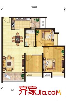 東山雅居10號(hào)樓7戶型 3室2廳1衛(wèi)1廚