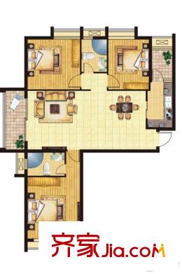 東山雅居8號(hào)樓1戶型 3室2廳2衛(wèi)1廚