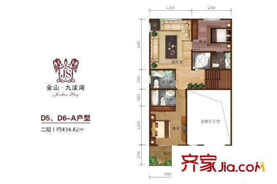 金山?九瀧灣別墅D5、D6-A戶型二層 6室4廳7衛(wèi)1廚