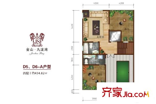金山?九瀧灣別墅D5、D6-A戶型四層 6室4廳7衛(wèi)1廚