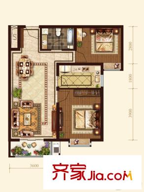智誠?御河駿景B3#B戶型 2室2廳1衛(wèi)1廚