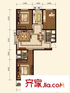智誠?御河駿景B2#A戶型 3室2廳2衛(wèi)1廚