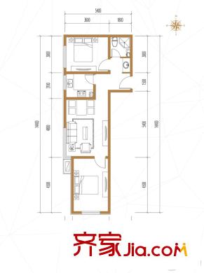 五龍灣?府東天地3B戶型 2室2廳1衛(wèi)1廚