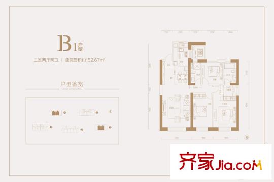 華潤(rùn)悅府B1戶型 3室2廳2衛(wèi)1廚