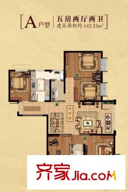 蘭亭?御湖城25#樓A戶型 5室2廳2衛(wèi)1廚