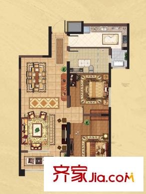 蘭亭?御湖城四期B戶型 2室2廳1衛(wèi)1廚