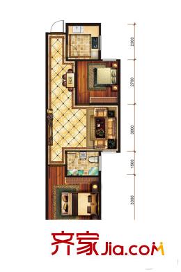 中澤純境4#標(biāo)準(zhǔn)層C戶型 2室2廳1衛(wèi)1廚